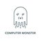 Computer monster line icon, vector. Computer monster outline sign, concept symbol, flat illustration