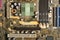 Computer motherboard with chips, memory, pci