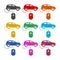 Computer mouse and car icon, color icons set