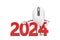 Computer Mouse Cartoon Person Character Mascot with Red 2024 New Year Sign. 3d Rendering