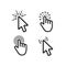 Computer mouse click cursor black arrow icons set. Vector illustration.