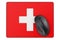 Computer mouse and mouse pad with Swiss flag, 3D rendering