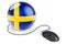 Computer mouse with Swedish flag. Internet network in Sweden concept. 3D rendering