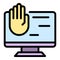 Computer palm scanning icon vector flat