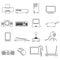 Computer peripherals black outline icons set