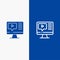 Computer, Play, Video, Education Line and Glyph Solid icon Blue banner Line and Glyph Solid icon Blue banner