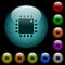 Computer processor icons in color illuminated glass buttons