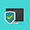 Computer protection vector icon isolated, flat desktop pc protected with shield symbol, computer security, firewall