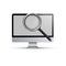 Computer and Realistic Magnifying glass.Vector illustration.Computer pc with transparent screen for your image.3d mock up.A