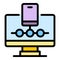 Computer safe authentication icon color outline vector