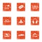 Computer sale icons set, grunge style