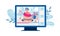 Computer screen with video sport training, flat vector illustration isolated.