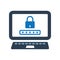 Computer security icon. Desktop computer security shield icon. Computer password icon