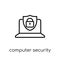 computer security icon. Trendy modern flat linear vector compute