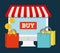 Computer shopping online store market icon. Vector graphic