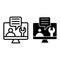 Computer with symbol repair service on screen line and glyph icon. Tech support on monitor vector illustration isolated