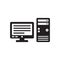 Computer system block and monitor - black icon on white background vector illustration for website, mobile application