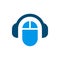 Computer talk podcast logo icon design, headset and computer mouse symbol, computer reviews illustration
