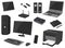 Computer technology icon set, computer gadget collection, vector sketches, logo illustrations, device color realistic pictograms