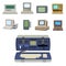 Computer technology vector evolution display telecommunication equipment metal pc monitor frame modern office network.