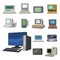 Computer technology vector evolution display telecommunication equipment metal pc monitor frame modern office network.