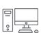 Computer thin line icon, desktop and monitor, pc sign, vector graphics, a linear pattern on a white background.