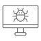 Computer virus thin line icon, technology and device, software bug sign, vector graphics, a linear pattern on a white