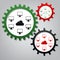 Computers nerk sign. Vector. Three connected gears with icons at