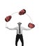 Comtemporary art collage. Creative design of man juggling heads isolated over white background. Choosing mood
