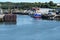 Concarneau commercial port with a cargo ship at the dock