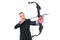 Concentrated businessman shooting a bow and arrow