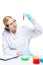 a concentrated laboratory assistant wearing glasses and gloves m