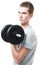 Concentrated young man lift weights