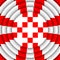 concentric circular design white cross and red squares patterns