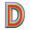 Concentric rainbow font letter D 3D