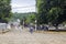 Concepcion de Ataco, El Salvador - June, 4th, 2018: cobblestone street view at the main square