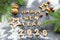 The concept 2020. Baked letters Happy New year and numbers 2020.Greeting card with gingerbread