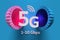 Concept of 5G technology with large pink blue spheres