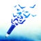 Concept of abstract blue pencil with birds
