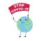 Concept art of coronavirus disease with stop COVID-19 slogan and earth planet as character
