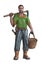 Concept Art Fantasy Illustration of Villager, Countryman, Farmer or Village Man With Hoe and Basket