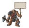 Concept Art Fantasy Painting of Giant Warrior Creature With Stone Axe Holding Empty Sign