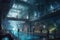 Concept art of imagined Gen Z future worlds like underwater social media bases, space-faring media studios, metaverse brand