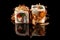 Concept of Asian cuisine. Two rolls of sushi with different fillings on a black background with the age for Japanese menu