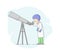 Concept Of Astronomical Observation And Science. Professor Astronomer Looking Through Telescope. Scientist Makes
