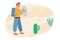 Concept of backpacker walking hiking on nature. A joyful man holding a map. Outdoor activity. Flat vector illustration.