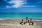 Concept of balance and harmony - pebble stone stacks on the beach