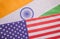 Concept of Bilateral relationship between two countries showing with two flags: United States of America and India