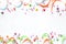 Concept birthday party on white background top view pattern