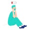 Concept burnout doctor. Tired men doctor in masks and uniforms are sad. Vector illustration in flat cartoon style.